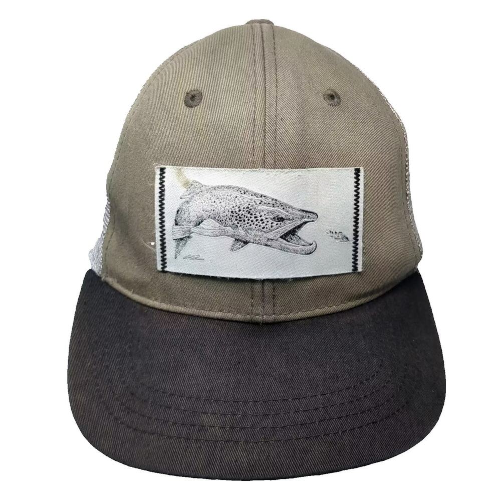 RepYourWater Trucker Hat Beige Black Fish Patch OS Adjustable Snapback Mesh Logo